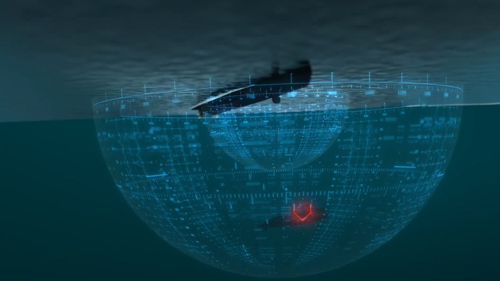 Ship sonar pinging off of submarine