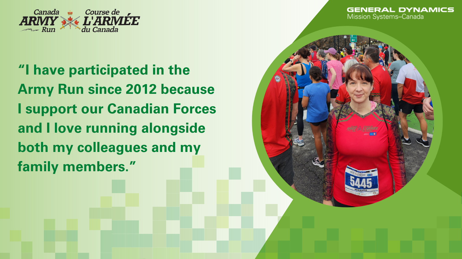 Colleague smiling in support of the Canada Army Run