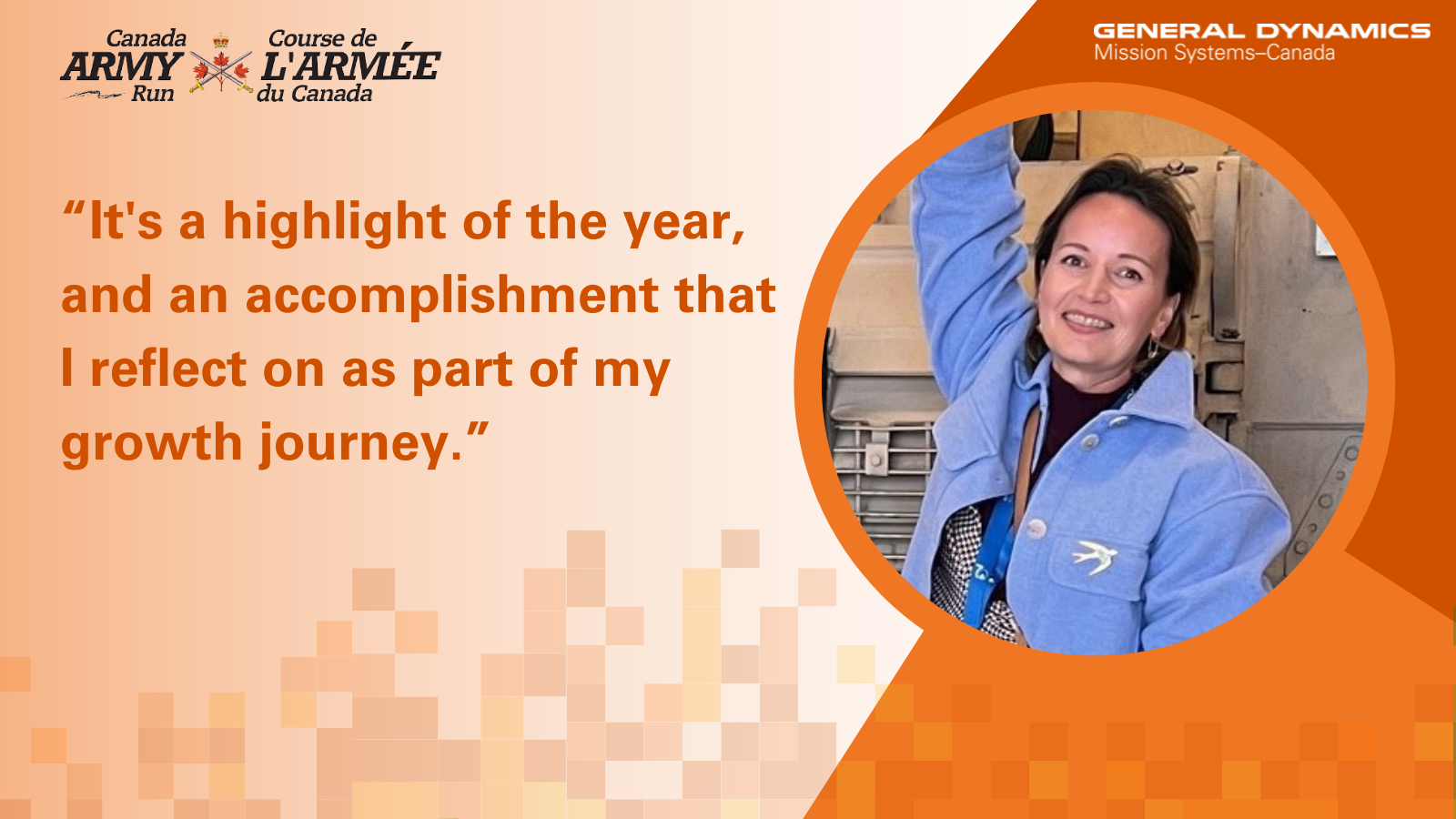 Colleague smiling in support of the Canada Army Run.