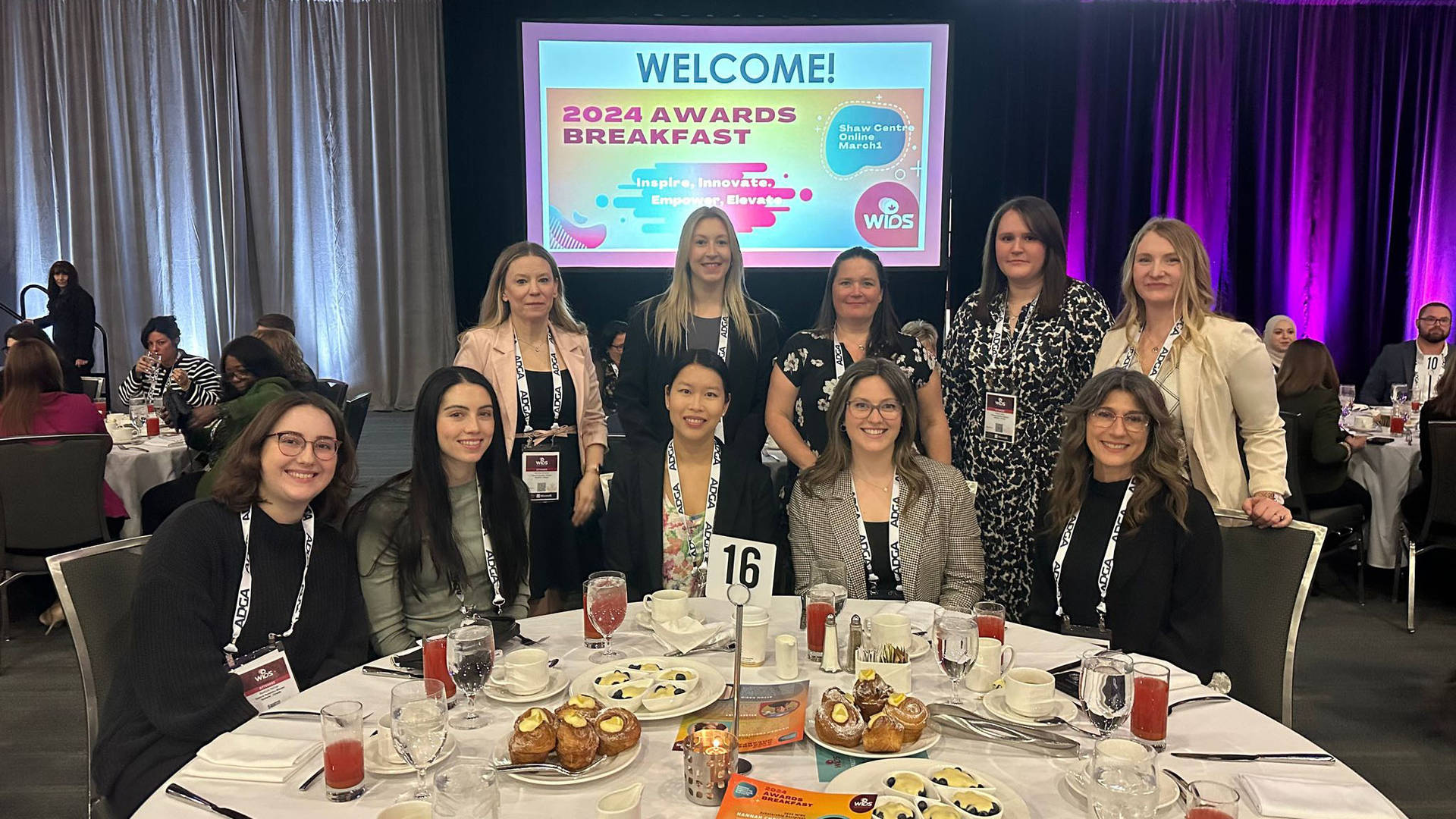 Group picture at round dining table