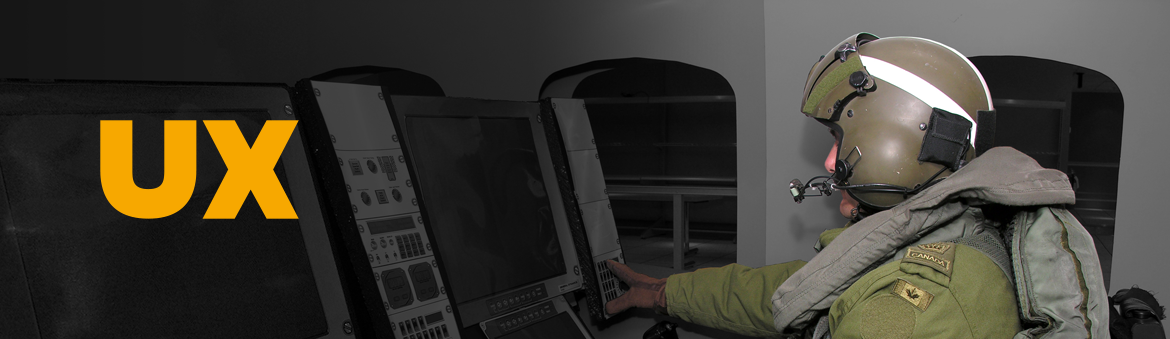 User Experience banner with soldier at a console.