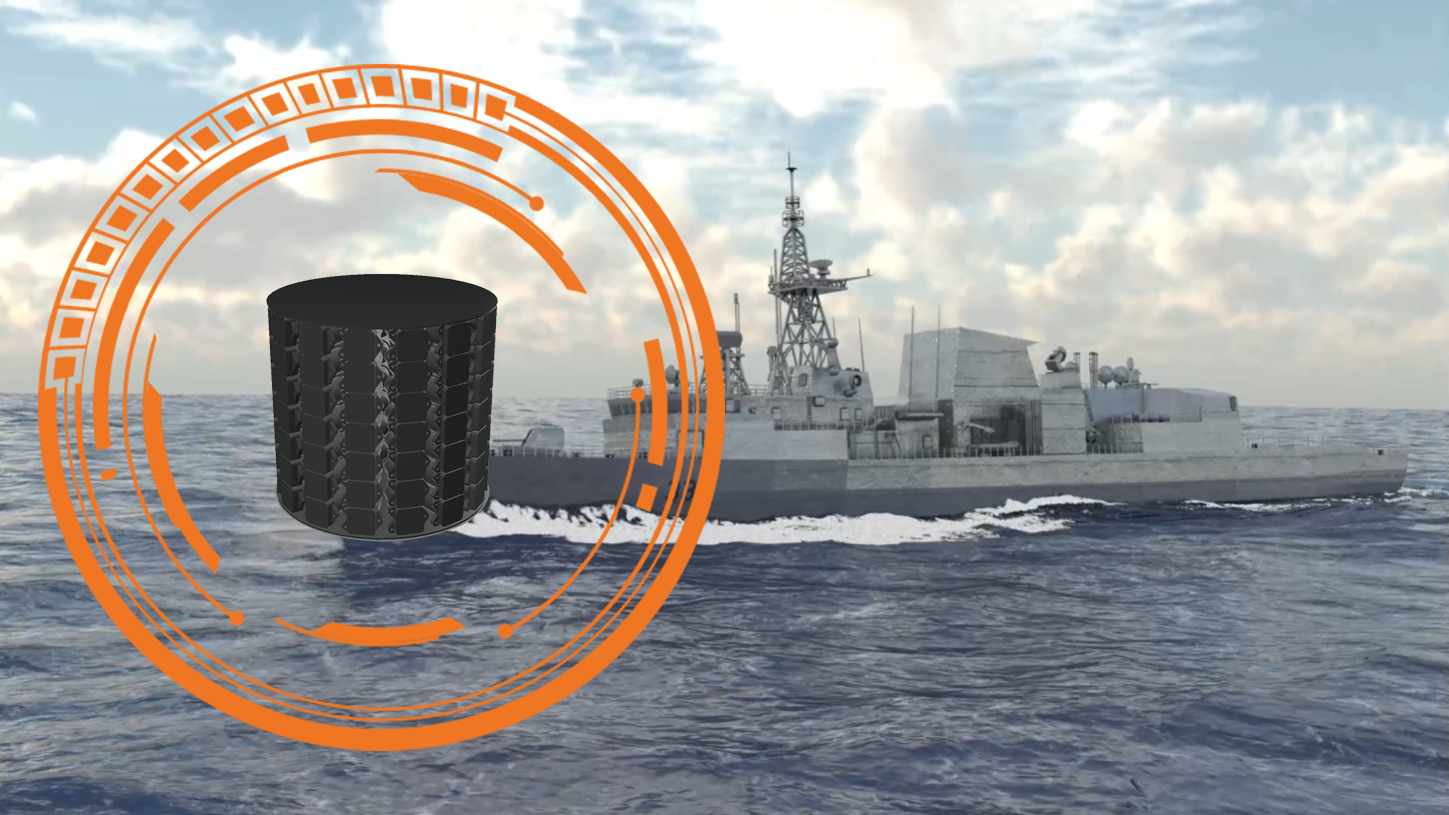 Large cylinder superimposed on image of a ship