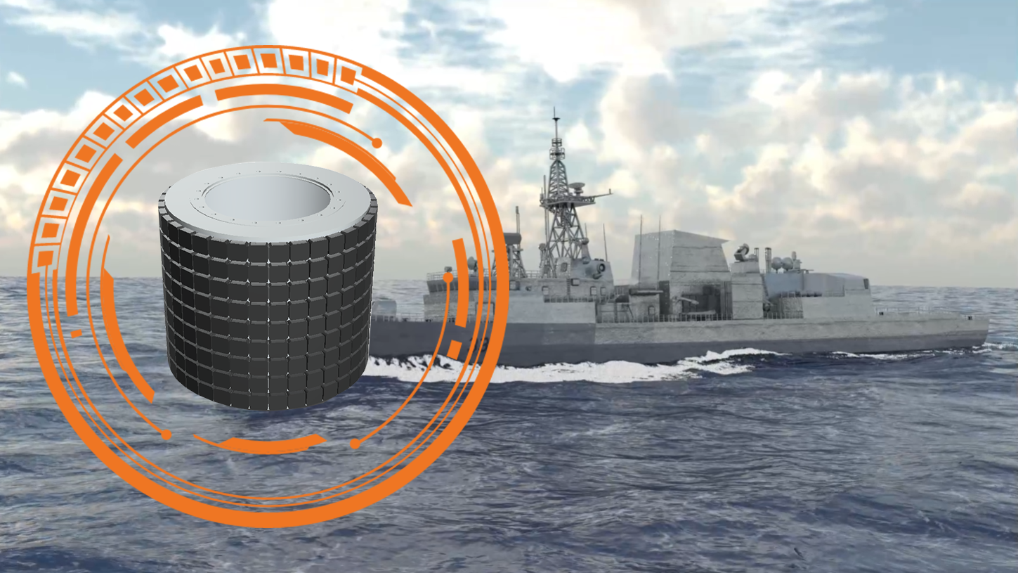 Large cylinder superimposed on image of a ship