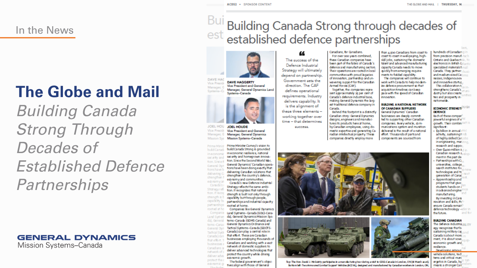 Newspaper article on GDLS, GDMS and GDOTS