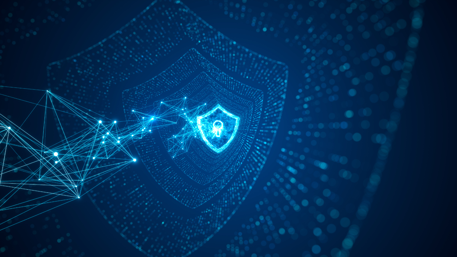 Cyber lock placed upon a digital landscape.