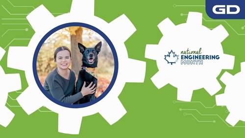 Colleague and her dog smiling, while sitting on a pile of leaves.