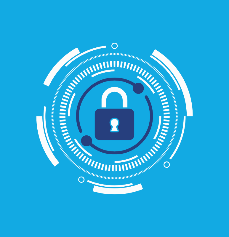 Cyber overlay on blue background.