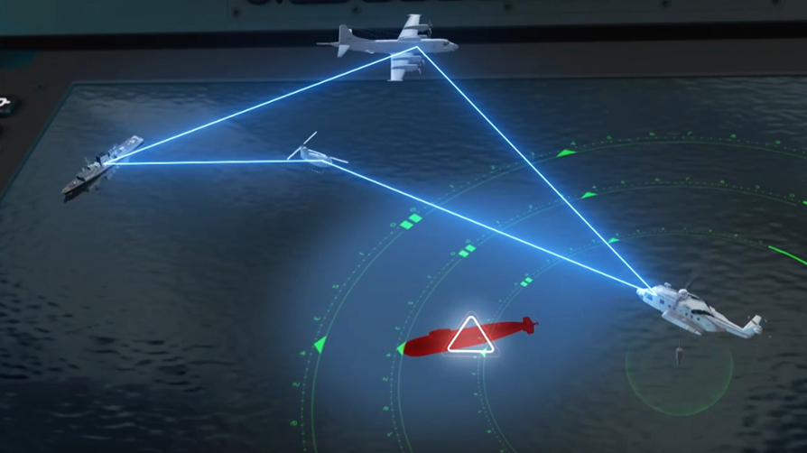 Aircrafts communicating with ship over submarine