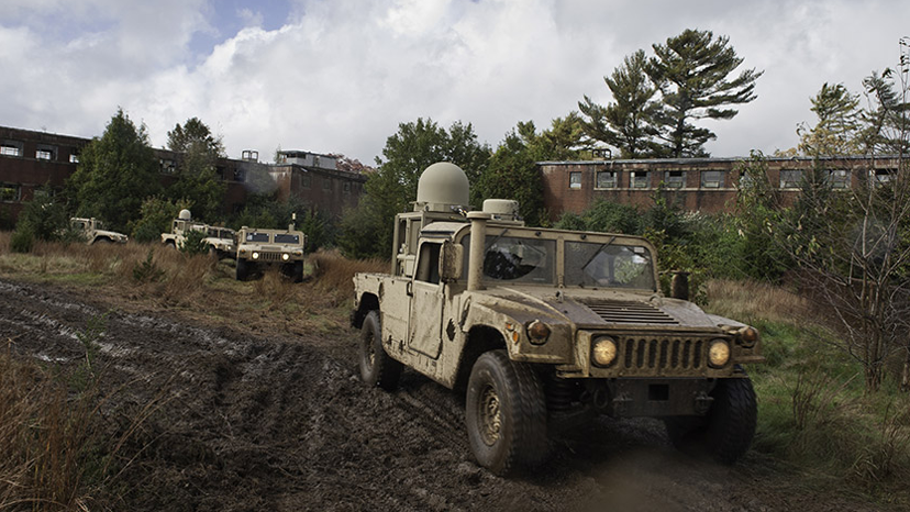 SATCOM dome on back of military vehicle