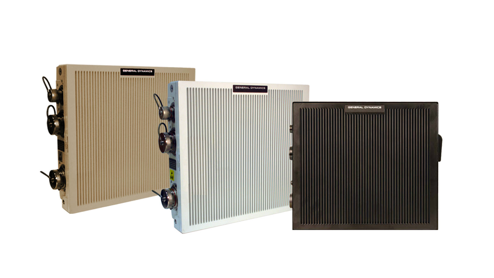 Three different coloured (tan, white, black) boxes with connectors