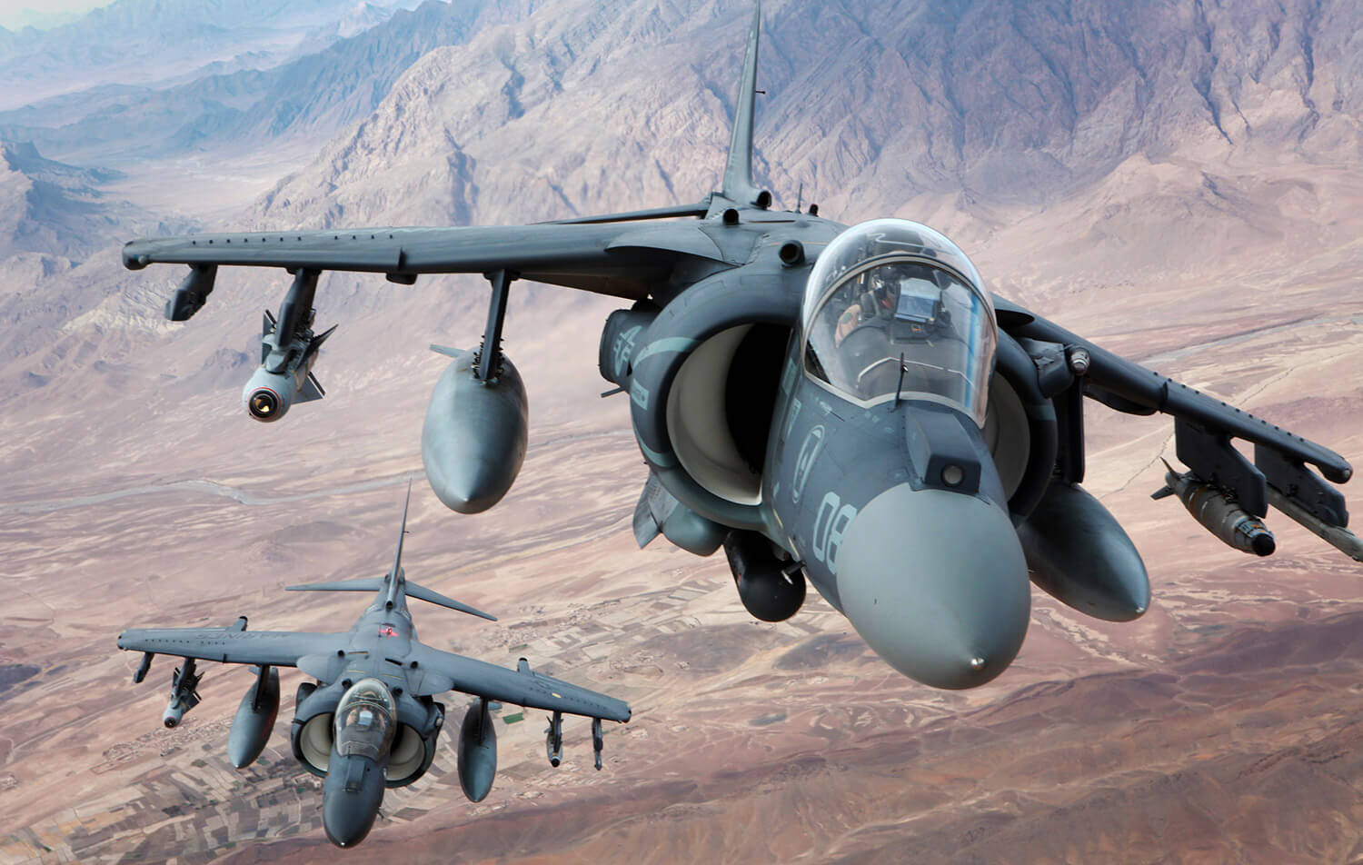 Two Harriers Flying Over Afghanistan